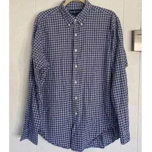 Ralph Lauren Classic Fit Men's Lrg Long Sleeve Button Down Blue & White Check